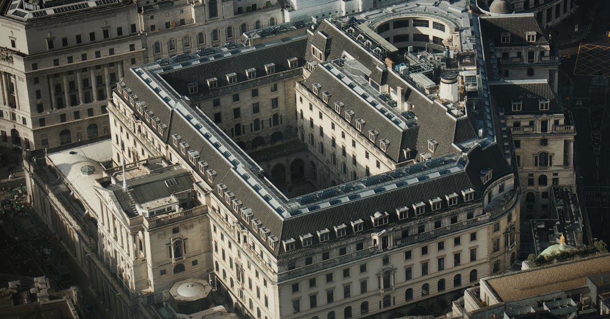 Aerial view of the Bank of England on Threadneedle Street in the City of London