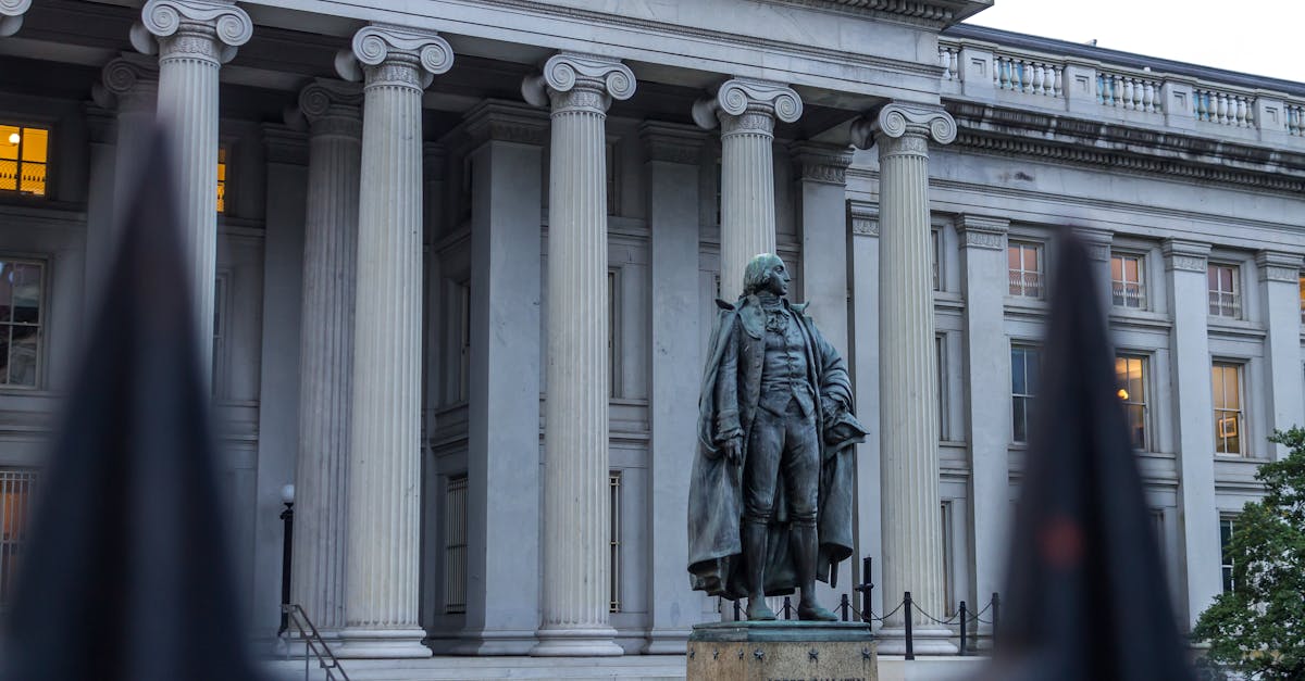 Statue of Albert Gallatin in front of the US Treasury Department building in Washington