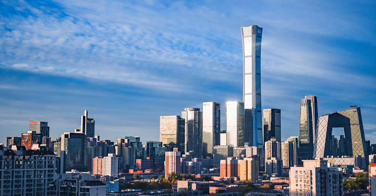 Beijing skyline featuring the China Zun skyscraper under a blue sky