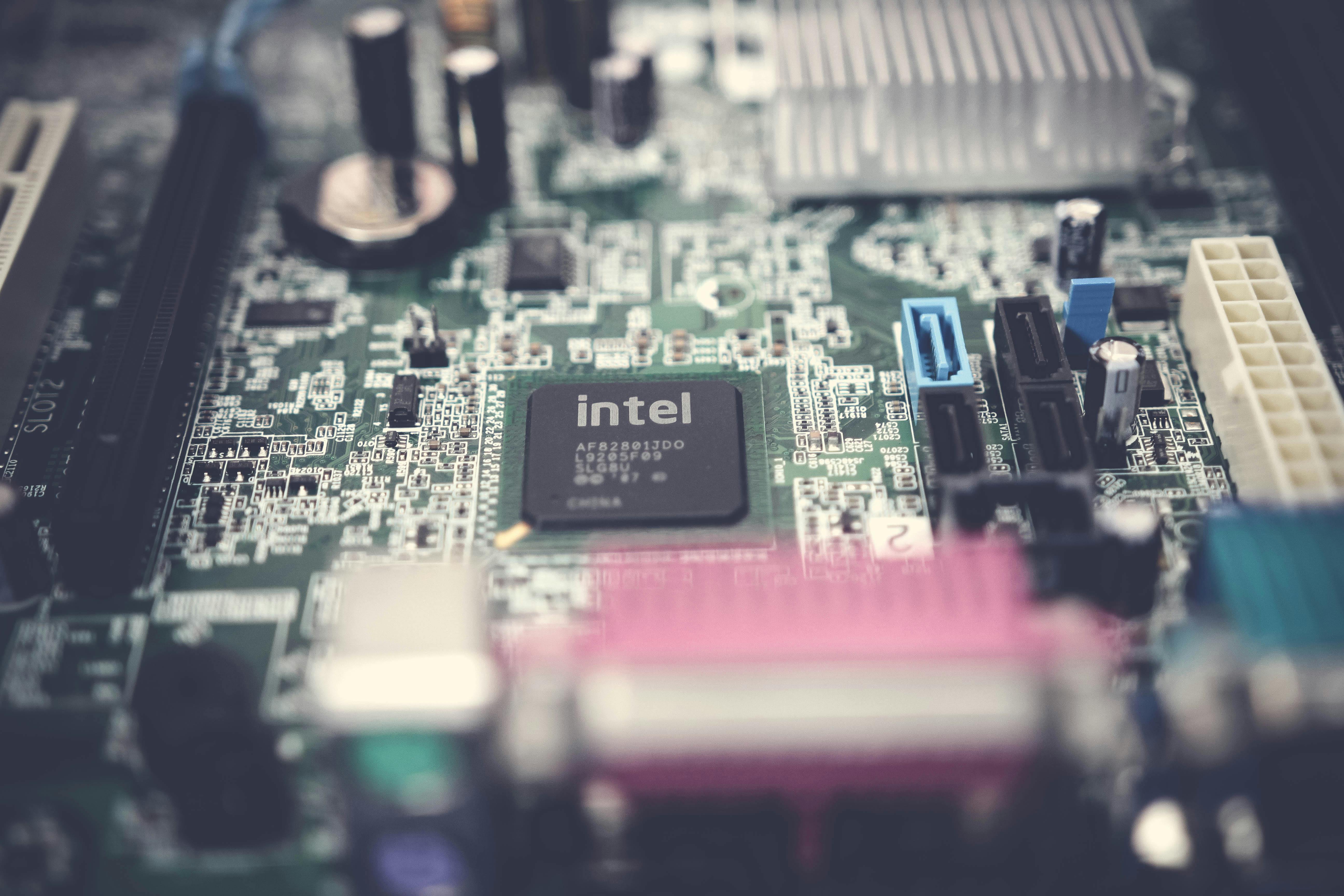 Intel microprocessor on computer motherboard