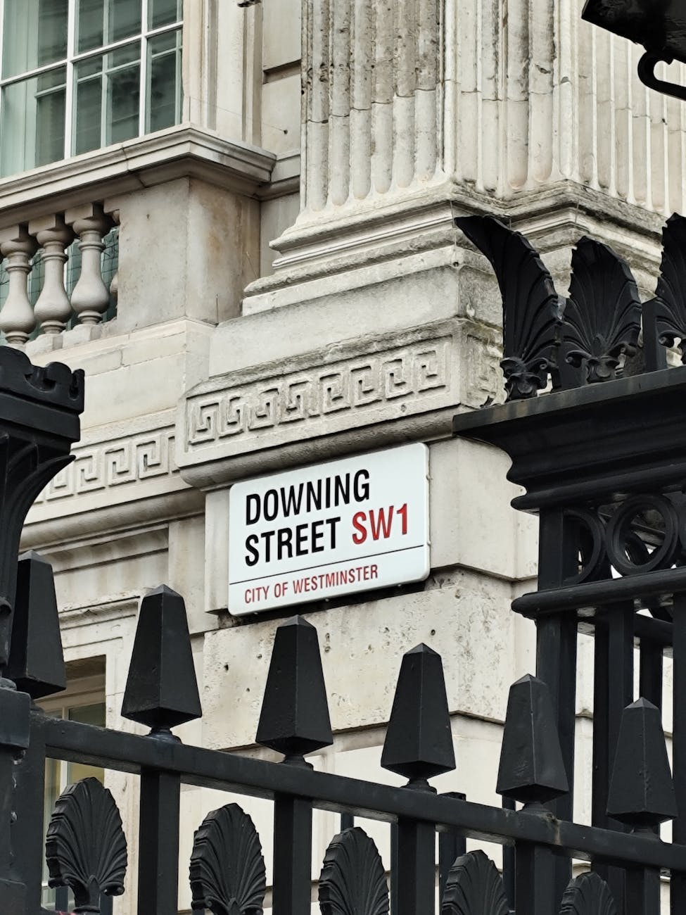 Downing Street sign in Westminster, London, the seat of the UK government