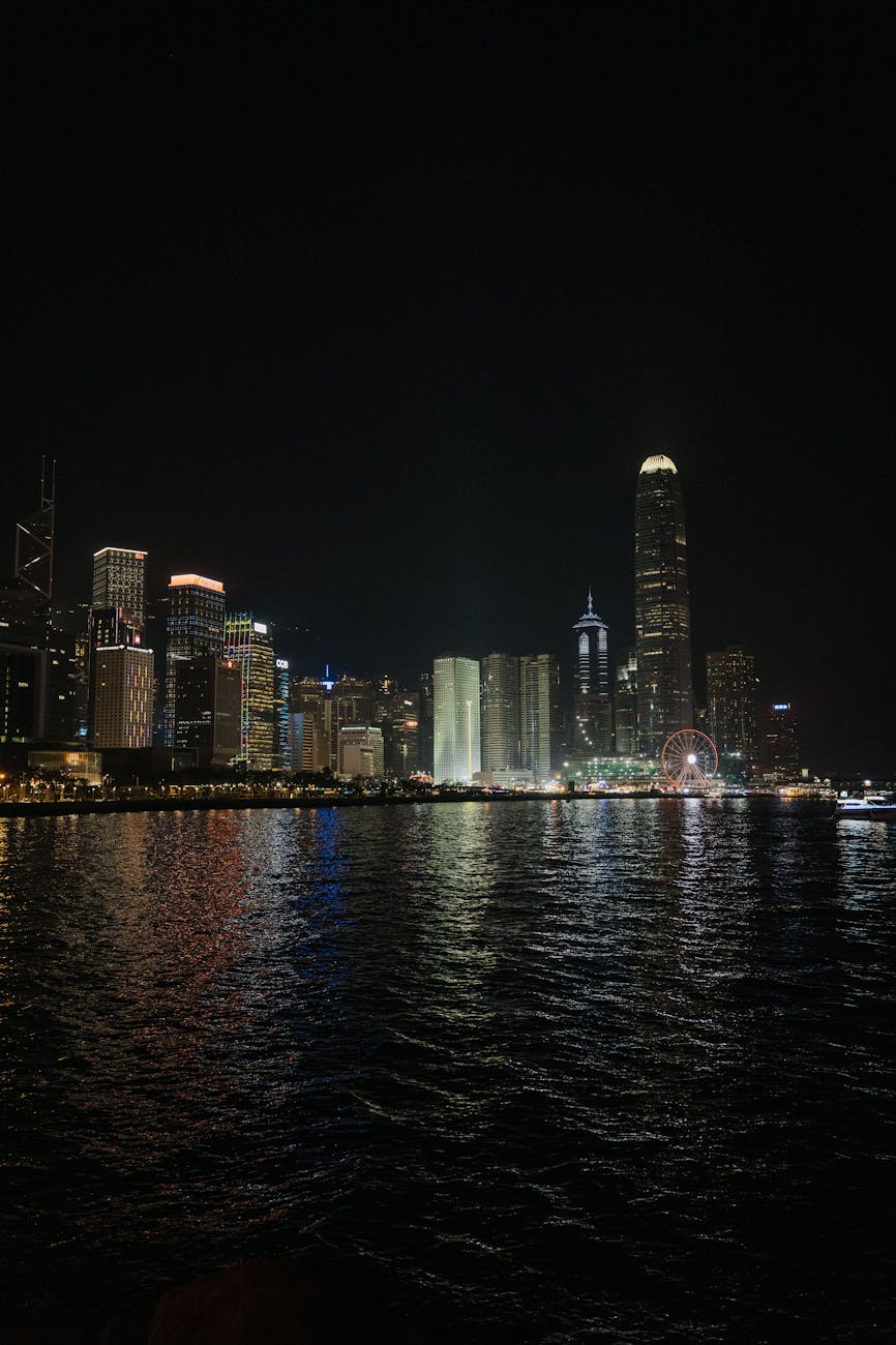 Hong Kong skyline at night across Victoria Harbour