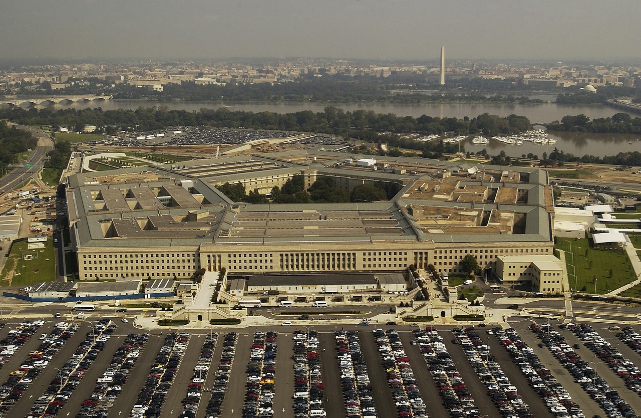 Aerial view of the Pentagon, US Department of Defense headquarters in Arlington, Virginia