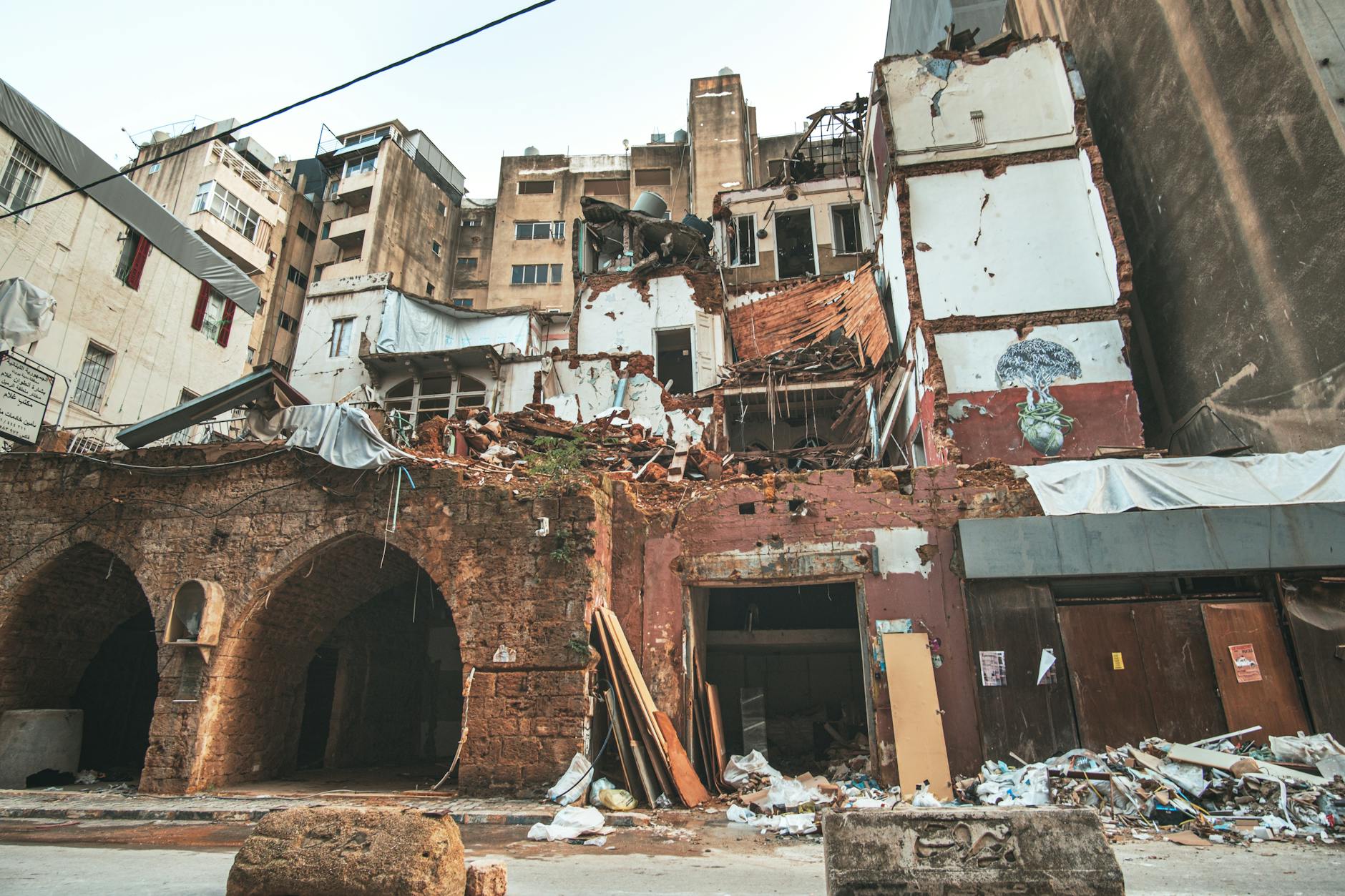Destroyed buildings in downtown Beirut after Israeli airstrikes, May 2026