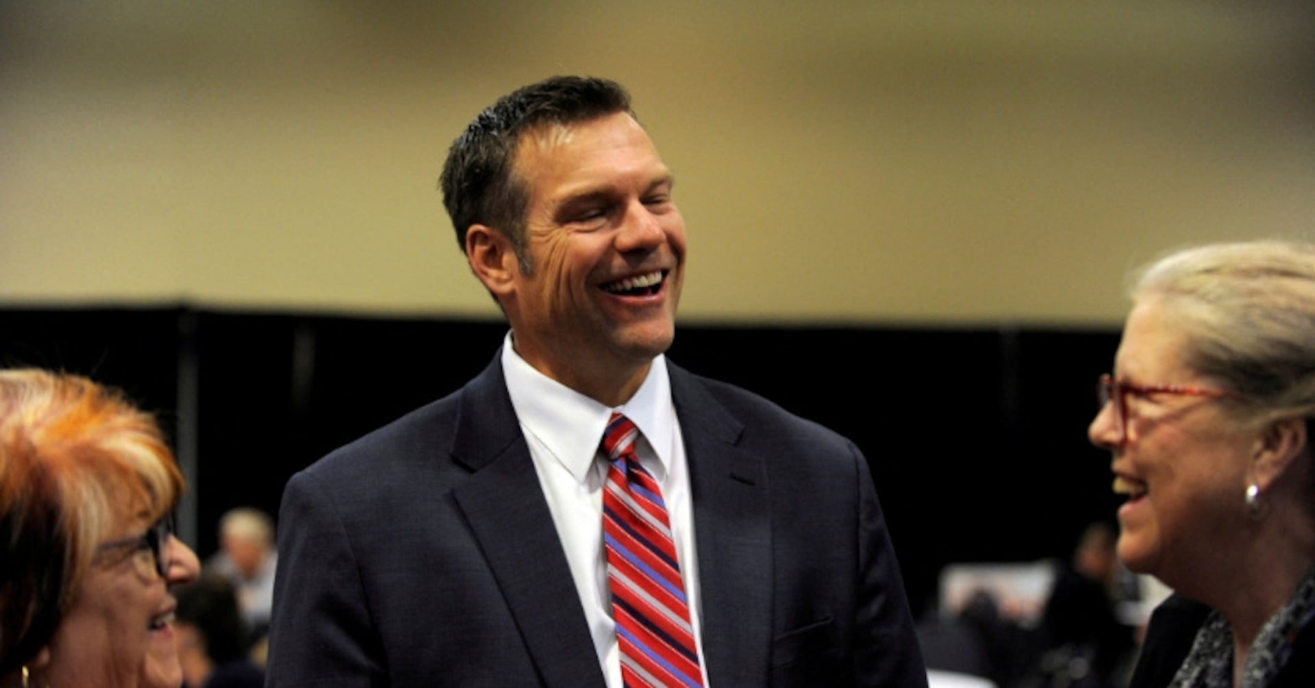 Kansas Attorney General Kris Kobach greets supporters in Topeka, Kansas, in 2018.