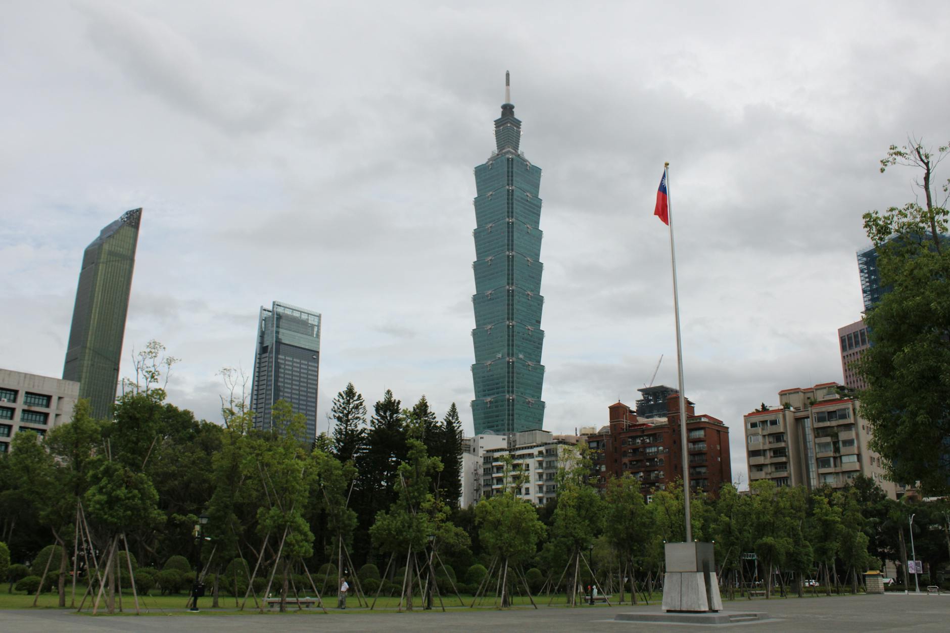 Taiwan flags waving outside government buildings