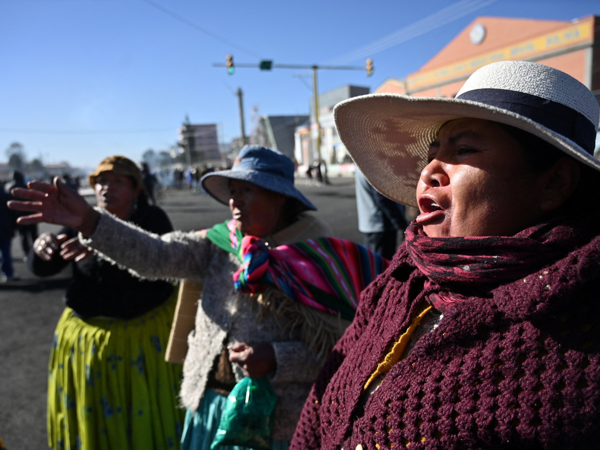 Women protest against President Rodrigo Paz's government in El Alto, Bolivia, on May 16