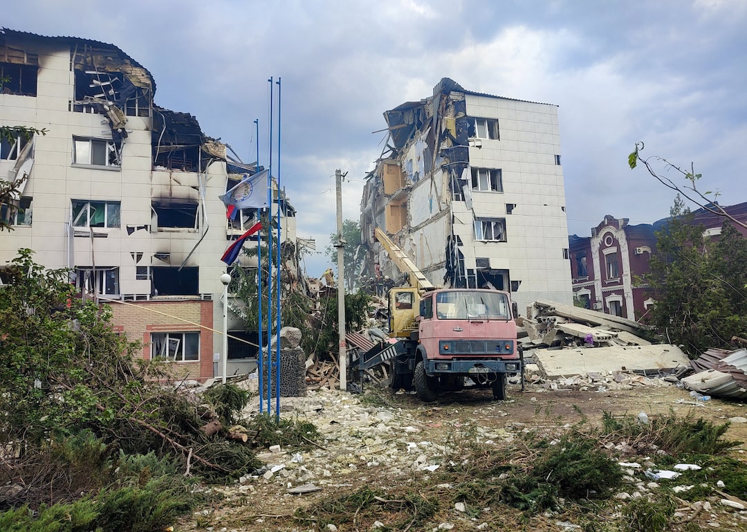 Rescuers work amid debris of a destroyed dormitory building of the Starobilsk College of Luhansk Pedagogical University following an overnight attack in Starobilsk, Luhansk region, a Russian-controlled area of Ukraine, May 22, 2026.