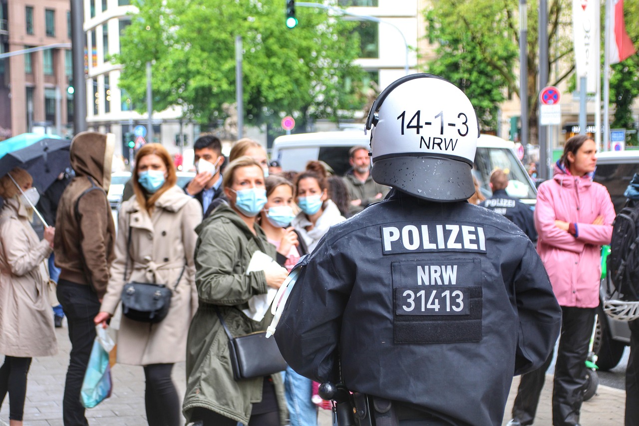 Police and demonstrators gathered in a city protest