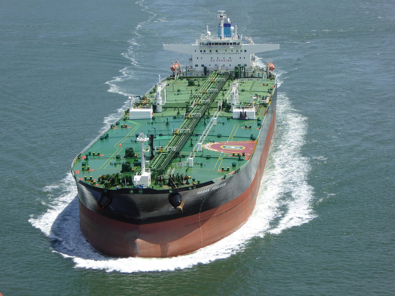 Oil tanker at sea under open sky