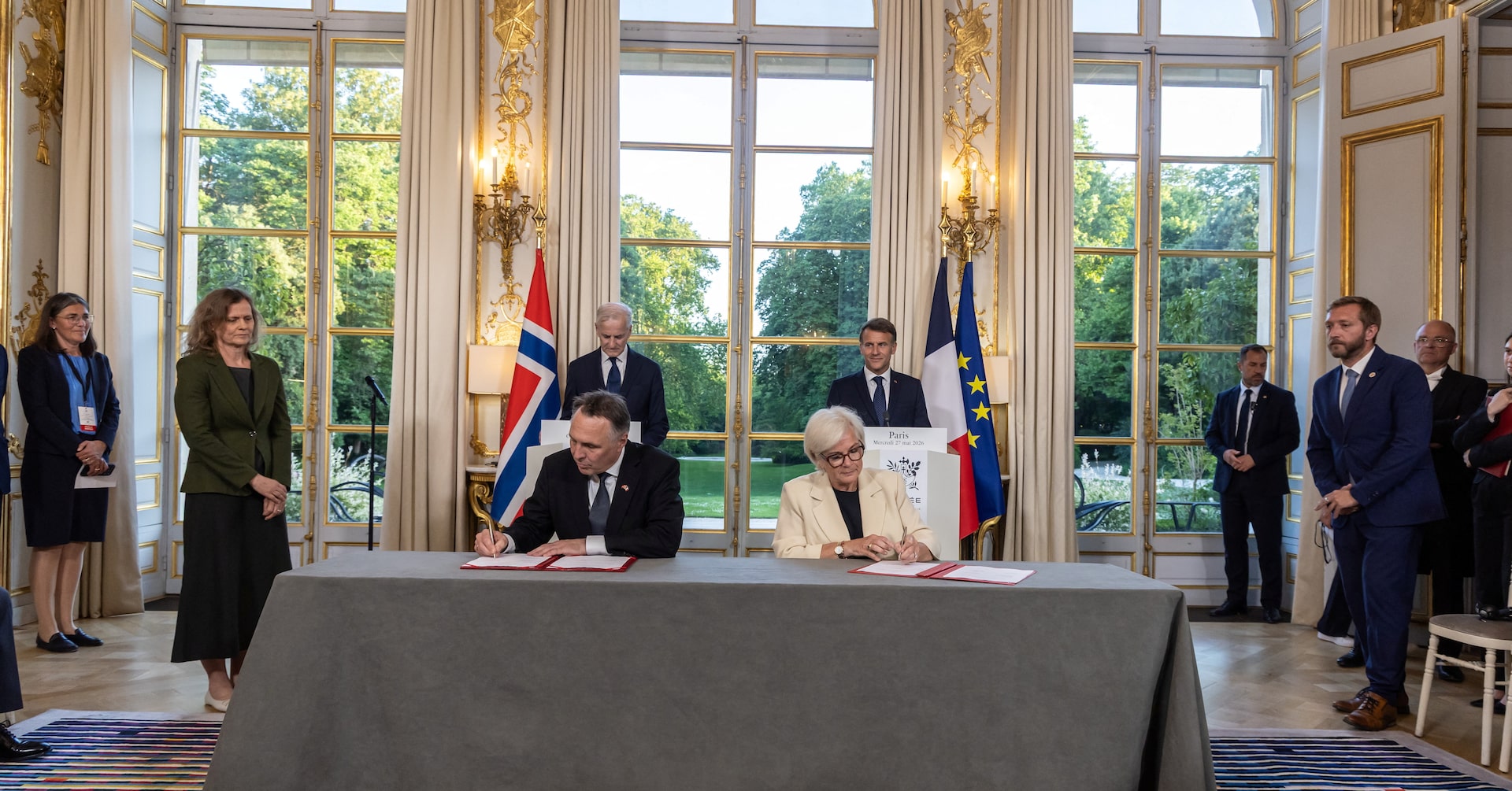 Emmanuel Macron and Jonas Gahr Stoere at the Elysee Palace
